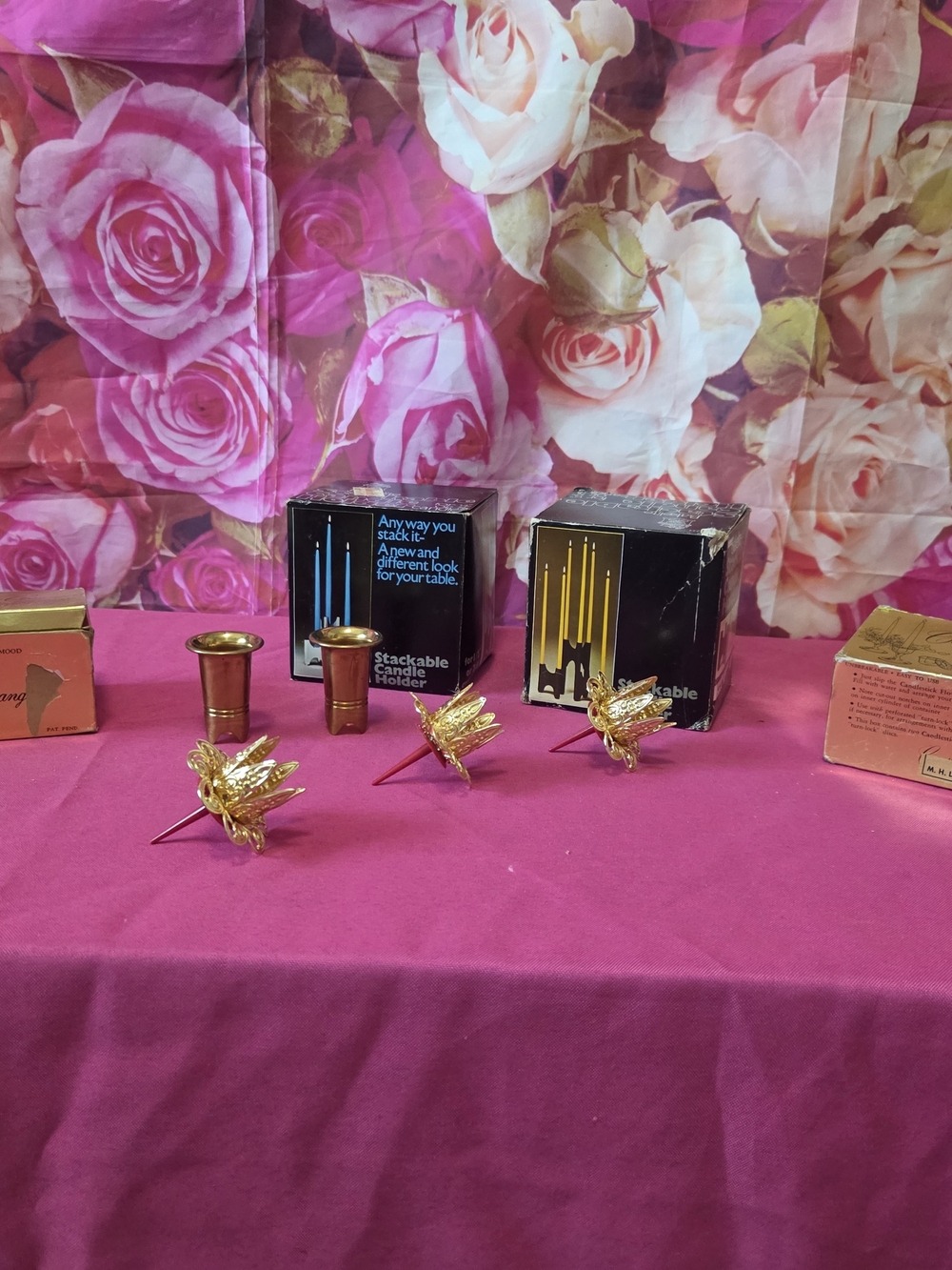 Gold Floral Candle Holders / Decorative Candle Stakes